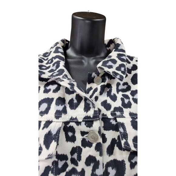 Peach Love Denim Jackey The Lollie White Animal Print Button Fringe Womens Large - Picture 4 of 10